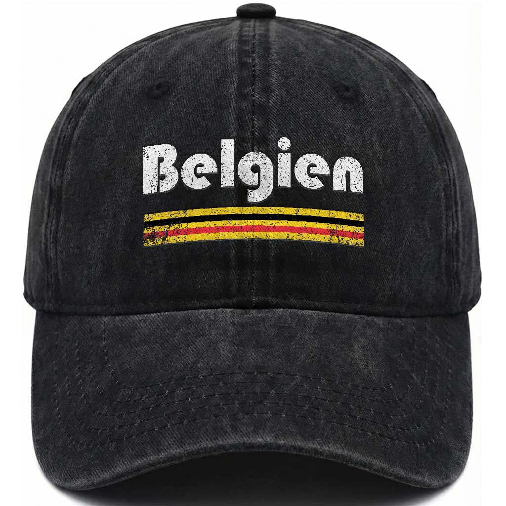 Retro Belgien Belgium Flag Distressed Graphic in German Washed Cotton Baseball Cap Proud Belgian Heritage and Country Roots Pride Gift TS02 Print Your Wear