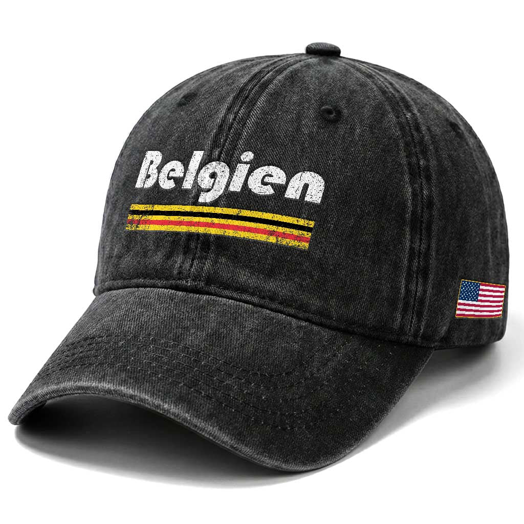 Retro Belgien Belgium Flag Distressed Graphic in German Washed Cotton Baseball Cap Proud Belgian Heritage and Country Roots Pride Gift TS02 Print Your Wear