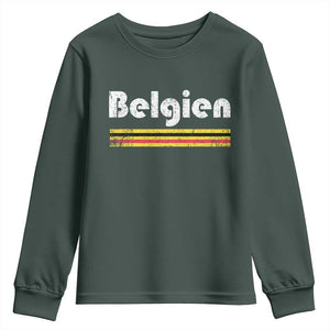 Retro Belgien Belgium Flag Distressed Graphic in German Youth Sweatshirt Proud Belgian Heritage and Country Roots Pride Gift TS02 Dark Forest Green Print Your Wear