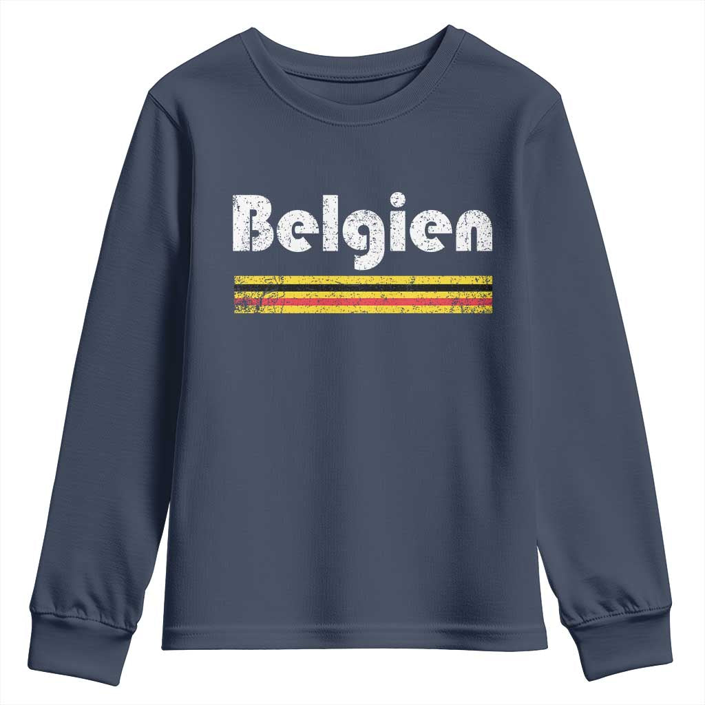 Retro Belgien Belgium Flag Distressed Graphic in German Youth Sweatshirt Proud Belgian Heritage and Country Roots Pride Gift TS02 Navy Print Your Wear