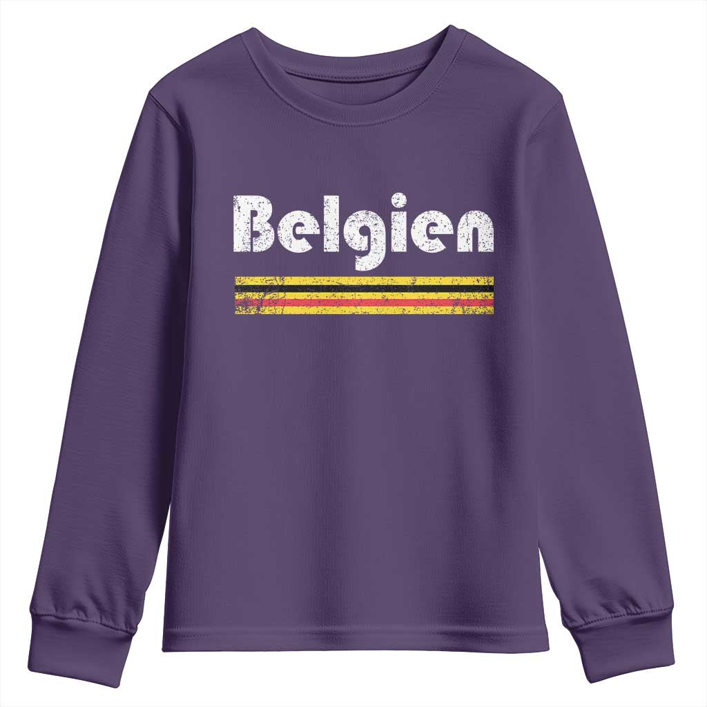 Retro Belgien Belgium Flag Distressed Graphic in German Youth Sweatshirt Proud Belgian Heritage and Country Roots Pride Gift TS02 Purple Print Your Wear