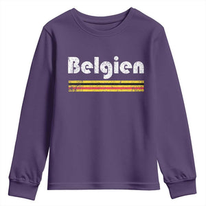 Retro Belgien Belgium Flag Distressed Graphic in German Youth Sweatshirt Proud Belgian Heritage and Country Roots Pride Gift TS02 Purple Print Your Wear