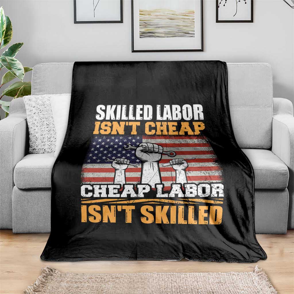 Skilled Labor Patriotic USA Flag Throw Blanket Blue Collar Trade Union Hand Tools Pride Graphic TS02 Print Your Wear