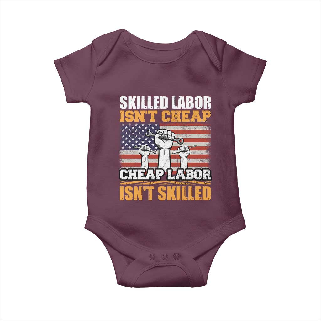 Skilled Labor Patriotic USA Flag Baby Onesie Blue Collar Trade Union Hand Tools Pride Graphic TS02 Maroon Print Your Wear