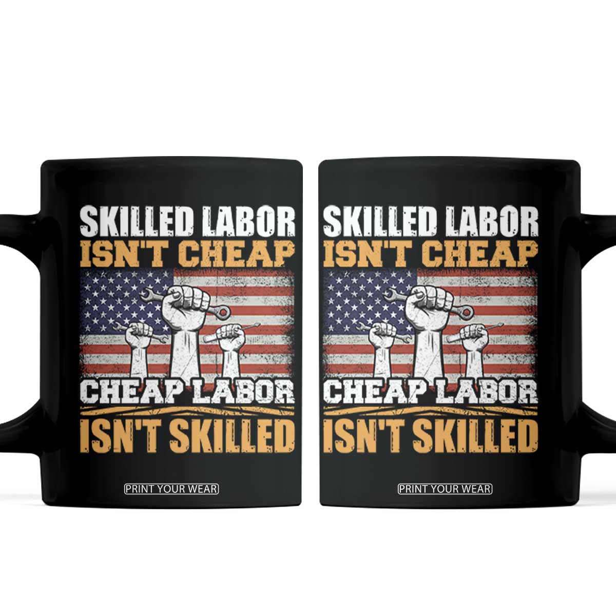 Skilled Labor Patriotic USA Flag Coffee Mug Blue Collar Trade Union Hand Tools Pride Graphic TS02 Black Print Your Wear