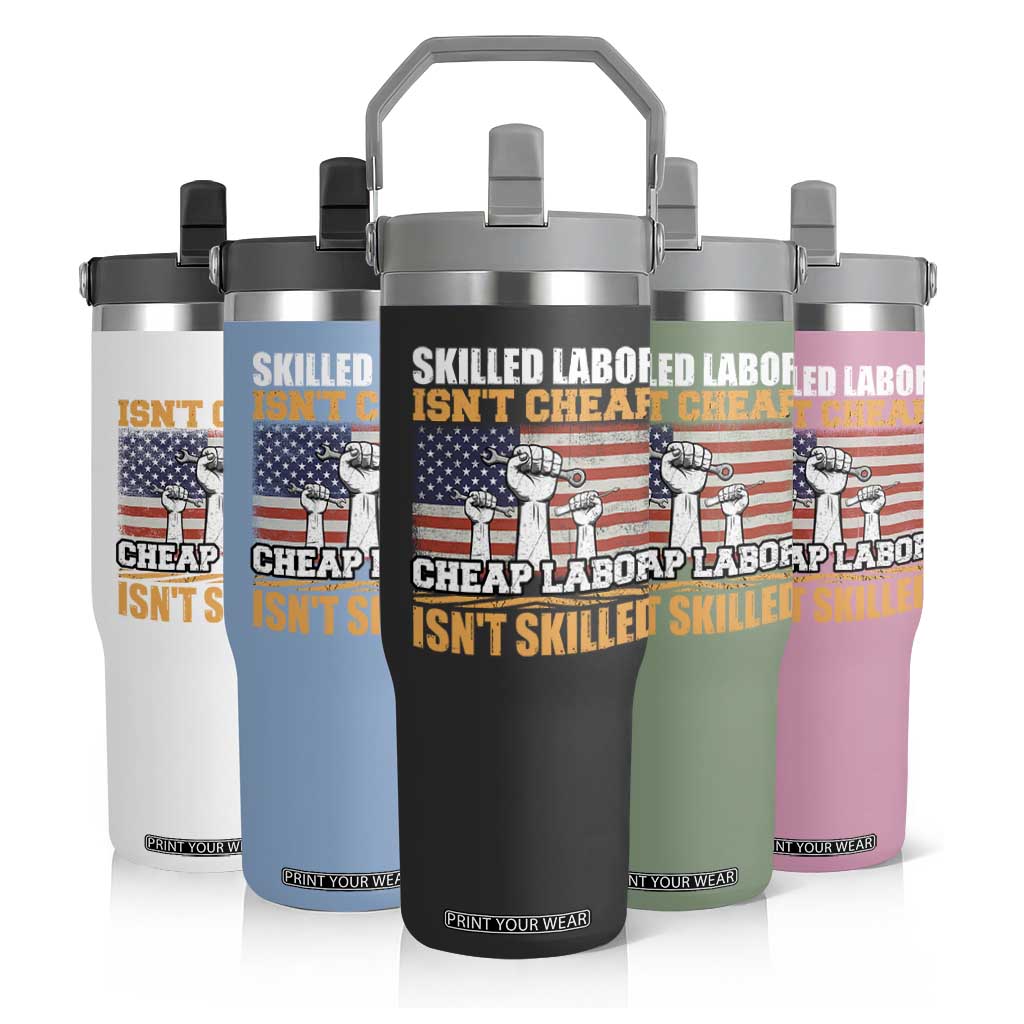 Skilled Labor Patriotic USA Flag Flip Straw Tumbler Blue Collar Trade Union Hand Tools Pride Graphic TS02 Print Your Wear