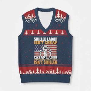 Skilled Labor Patriotic USA Flag V-Neck Knit Sweater Vest Blue Collar Trade Union Hand Tools Pride Graphic TS02 Navy Red Print Your Wear