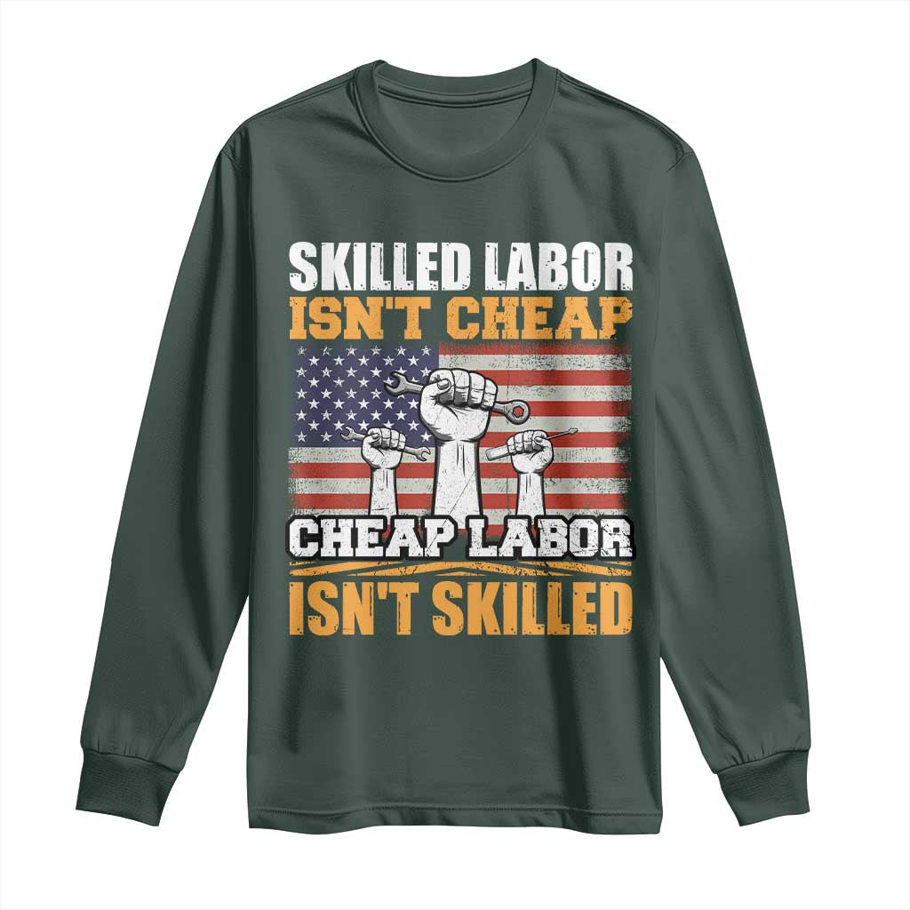 Skilled Labor Patriotic USA Flag Long Sleeve Shirt Blue Collar Trade Union Hand Tools Pride Graphic TS02 Dark Forest Green Print Your Wear