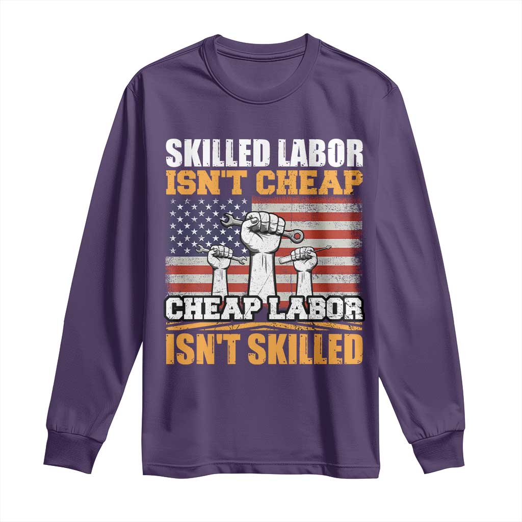 Skilled Labor Patriotic USA Flag Long Sleeve Shirt Blue Collar Trade Union Hand Tools Pride Graphic TS02 Purple Print Your Wear