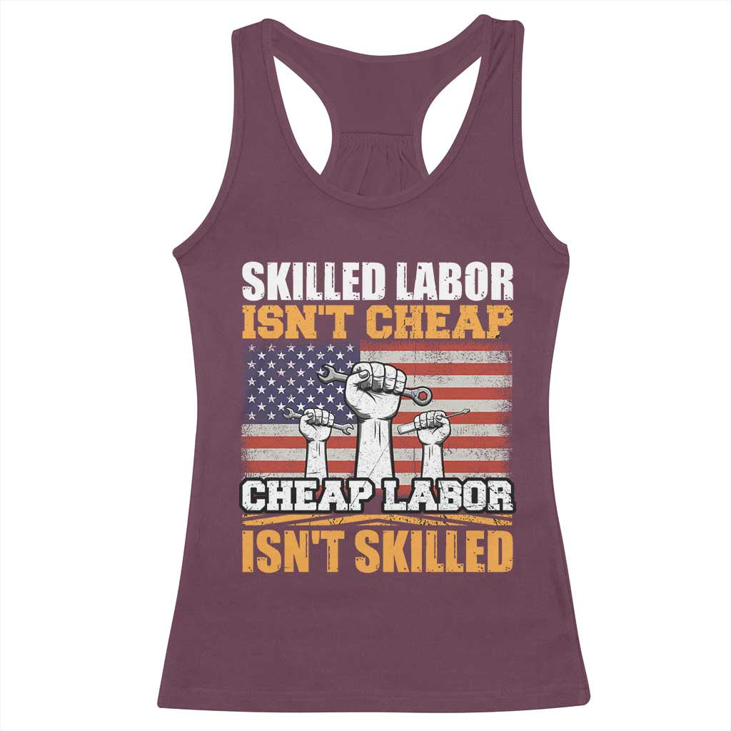 Skilled Labor Patriotic USA Flag Racerback Tank Top Blue Collar Trade Union Hand Tools Pride Graphic TS02 Maroon Print Your Wear