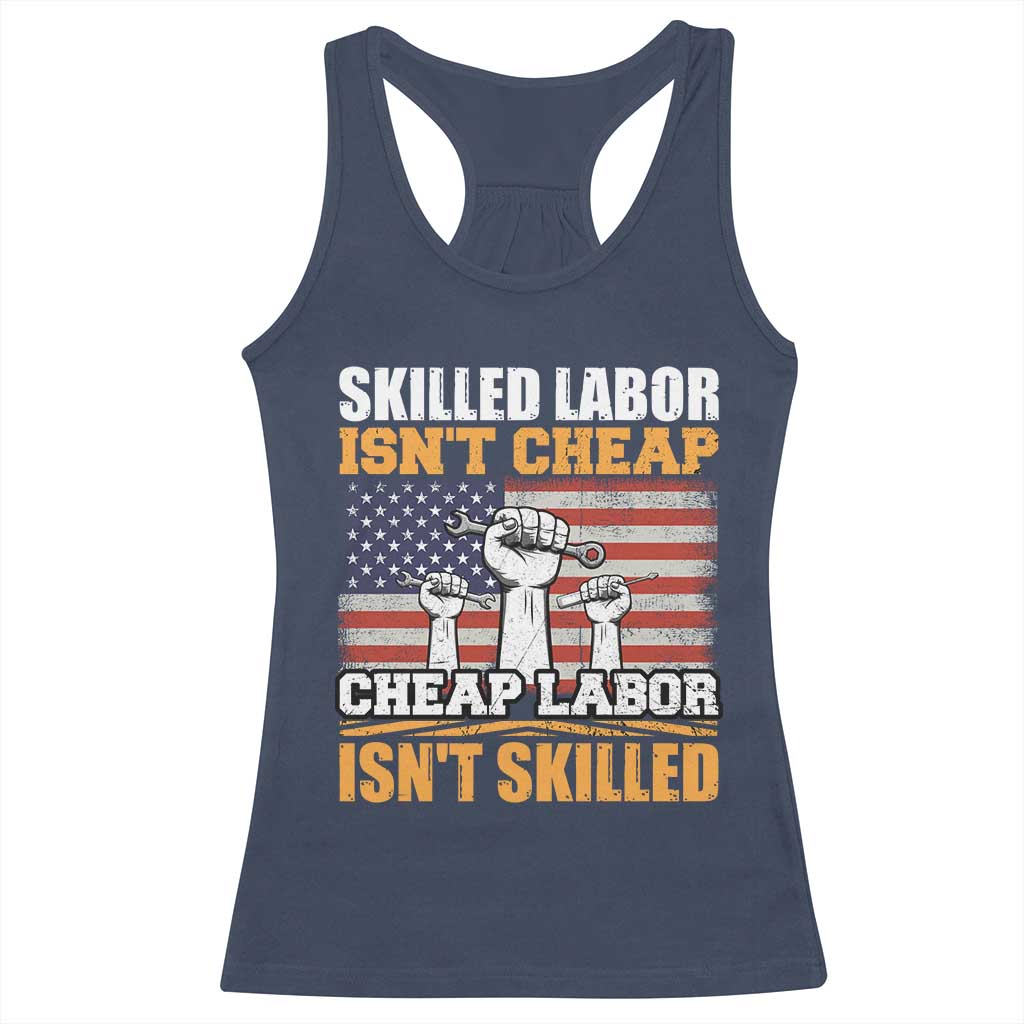 Skilled Labor Patriotic USA Flag Racerback Tank Top Blue Collar Trade Union Hand Tools Pride Graphic TS02 Navy Print Your Wear