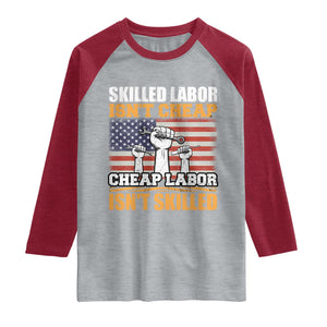 Skilled Labor Patriotic USA Flag Raglan Shirt Blue Collar Trade Union Hand Tools Pride Graphic TS02 Heather Gray Heather Red Print Your Wear