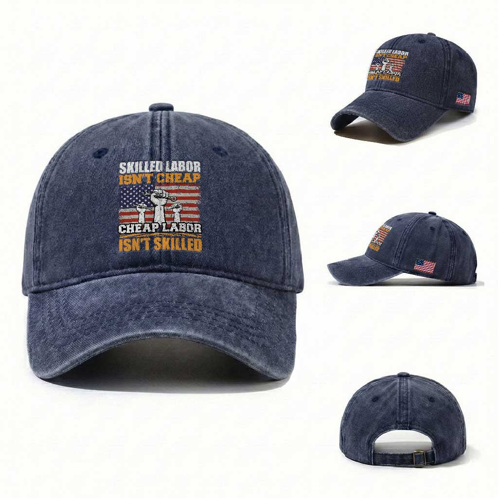 Skilled Labor Patriotic USA Flag Washed Cotton Baseball Cap Blue Collar Trade Union Hand Tools Pride Graphic TS02 Washed Cap Universal Fit Navy Print Your Wear