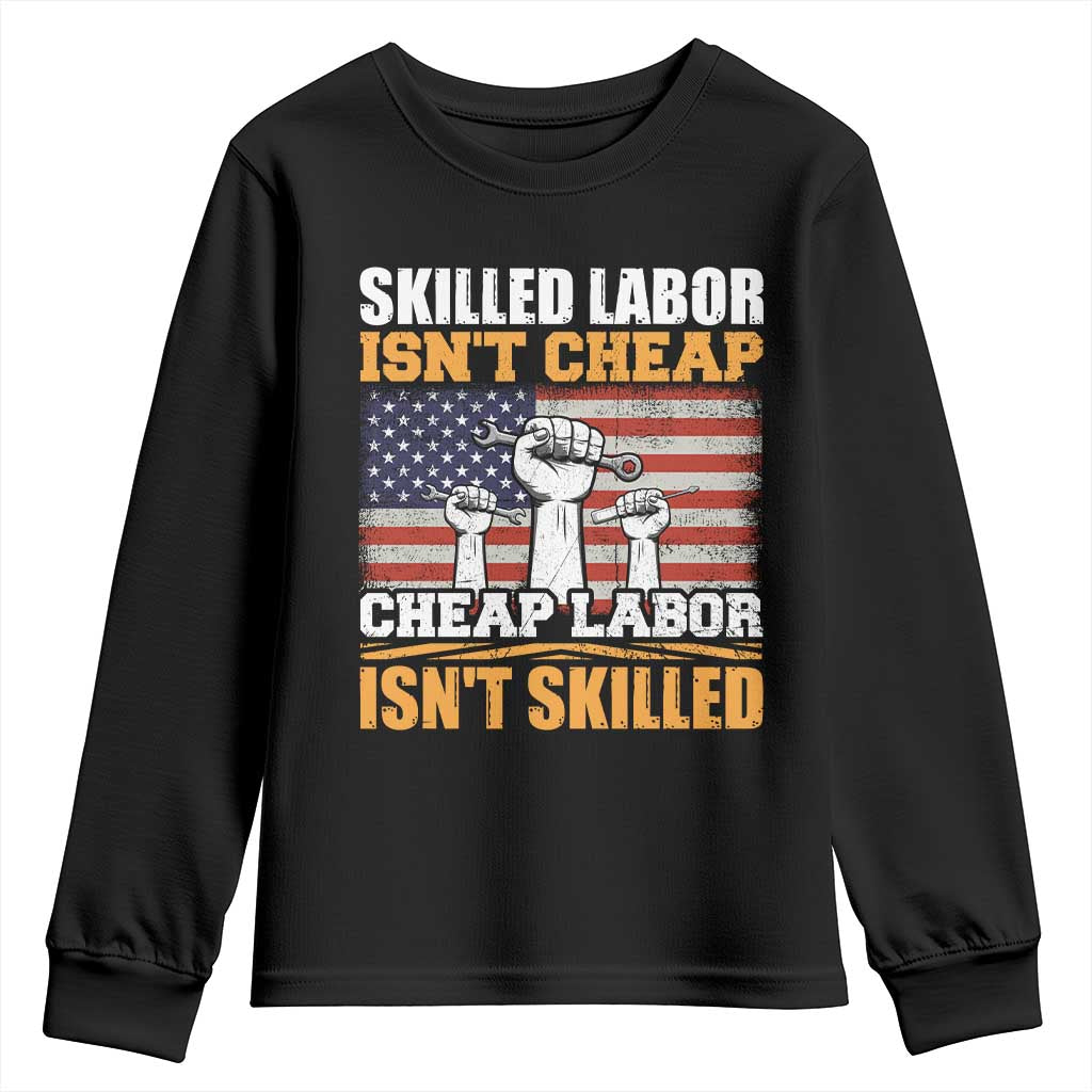 Skilled Labor Patriotic USA Flag Youth Sweatshirt Blue Collar Trade Union Hand Tools Pride Graphic TS02 Black Print Your Wear