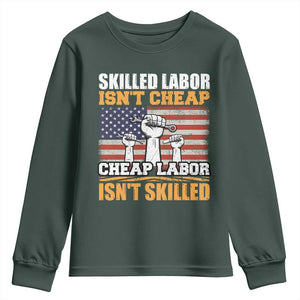 Skilled Labor Patriotic USA Flag Youth Sweatshirt Blue Collar Trade Union Hand Tools Pride Graphic TS02 Dark Forest Green Print Your Wear