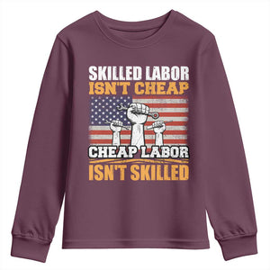 Skilled Labor Patriotic USA Flag Youth Sweatshirt Blue Collar Trade Union Hand Tools Pride Graphic TS02 Maroon Print Your Wear