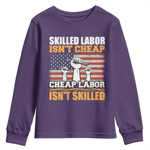 Skilled Labor Patriotic USA Flag Youth Sweatshirt Blue Collar Trade Union Hand Tools Pride Graphic TS02 Purple Print Your Wear