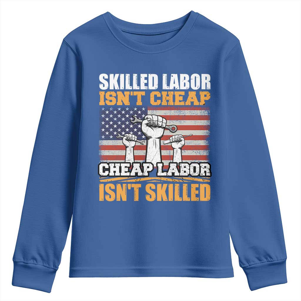 Skilled Labor Patriotic USA Flag Youth Sweatshirt Blue Collar Trade Union Hand Tools Pride Graphic TS02 Royal Blue Print Your Wear