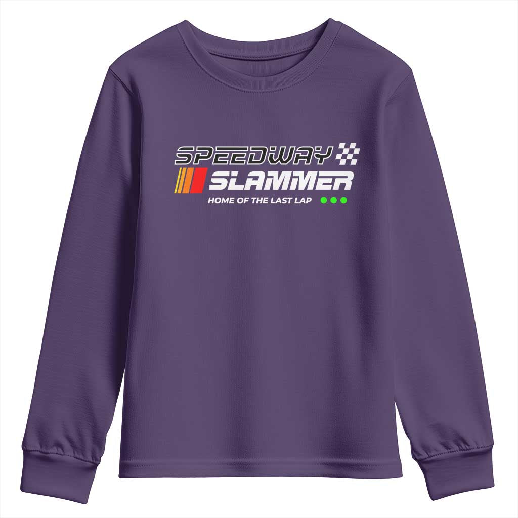 Speedway Slammer Racing 2025 Youth Sweatshirt Home of The Last Lap TS02 Purple Print Your Wear