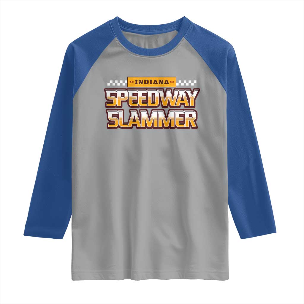Indiana Speedway Slammer 2025 Raglan Shirt Detention Prison TS02 Sport Gray Royal Print Your Wear