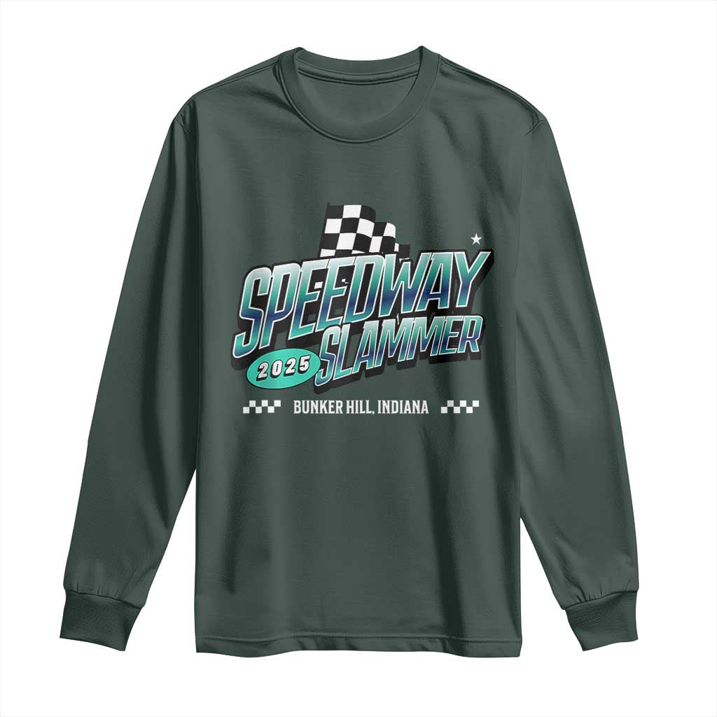 Speedway Slammer 2025 Long Sleeve Shirt Bunker Hill Indiana TS02 Dark Forest Green Print Your Wear