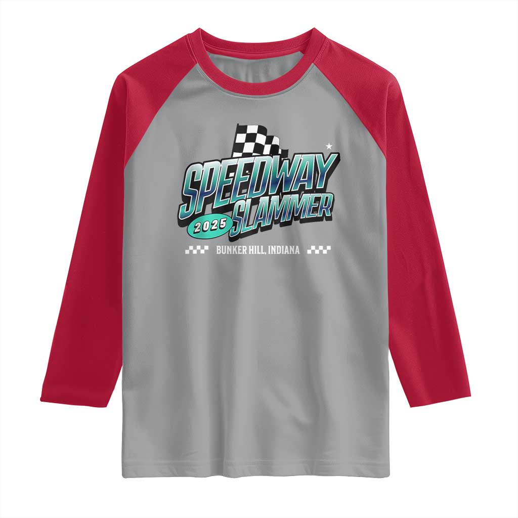 Speedway Slammer 2025 Raglan Shirt Bunker Hill Indiana TS02 Sport Gray Red Print Your Wear
