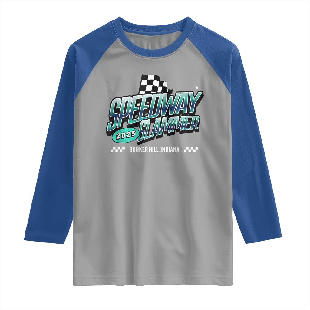 Speedway Slammer 2025 Raglan Shirt Bunker Hill Indiana TS02 Sport Gray Royal Print Your Wear