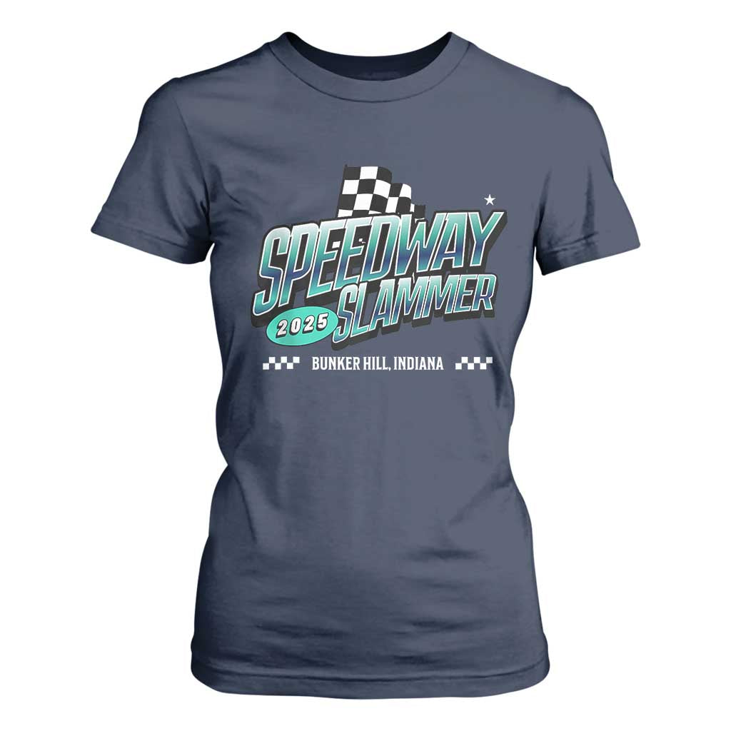 Speedway Slammer 2025 T Shirt For Women Bunker Hill Indiana TS02 Navy Print Your Wear