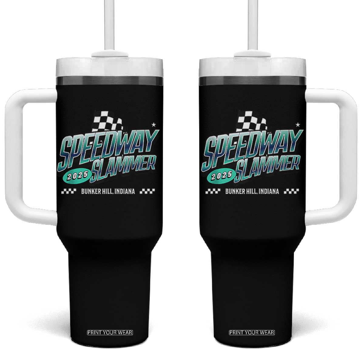 Speedway Slammer 2025 Tumbler With Handle Bunker Hill Indiana TS02 One Size: 40 oz Black Print Your Wear