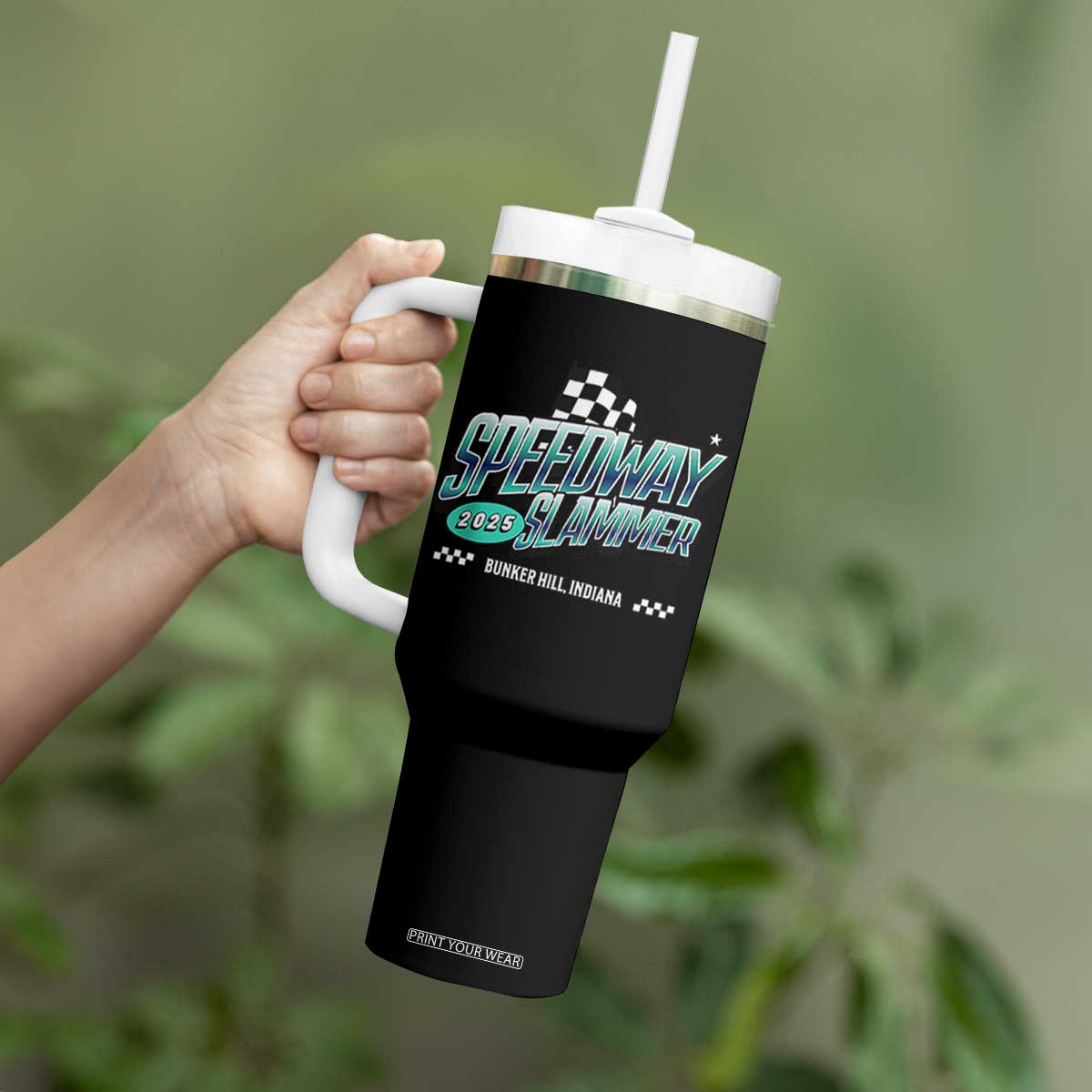Speedway Slammer 2025 Tumbler With Handle Bunker Hill Indiana TS02 Print Your Wear