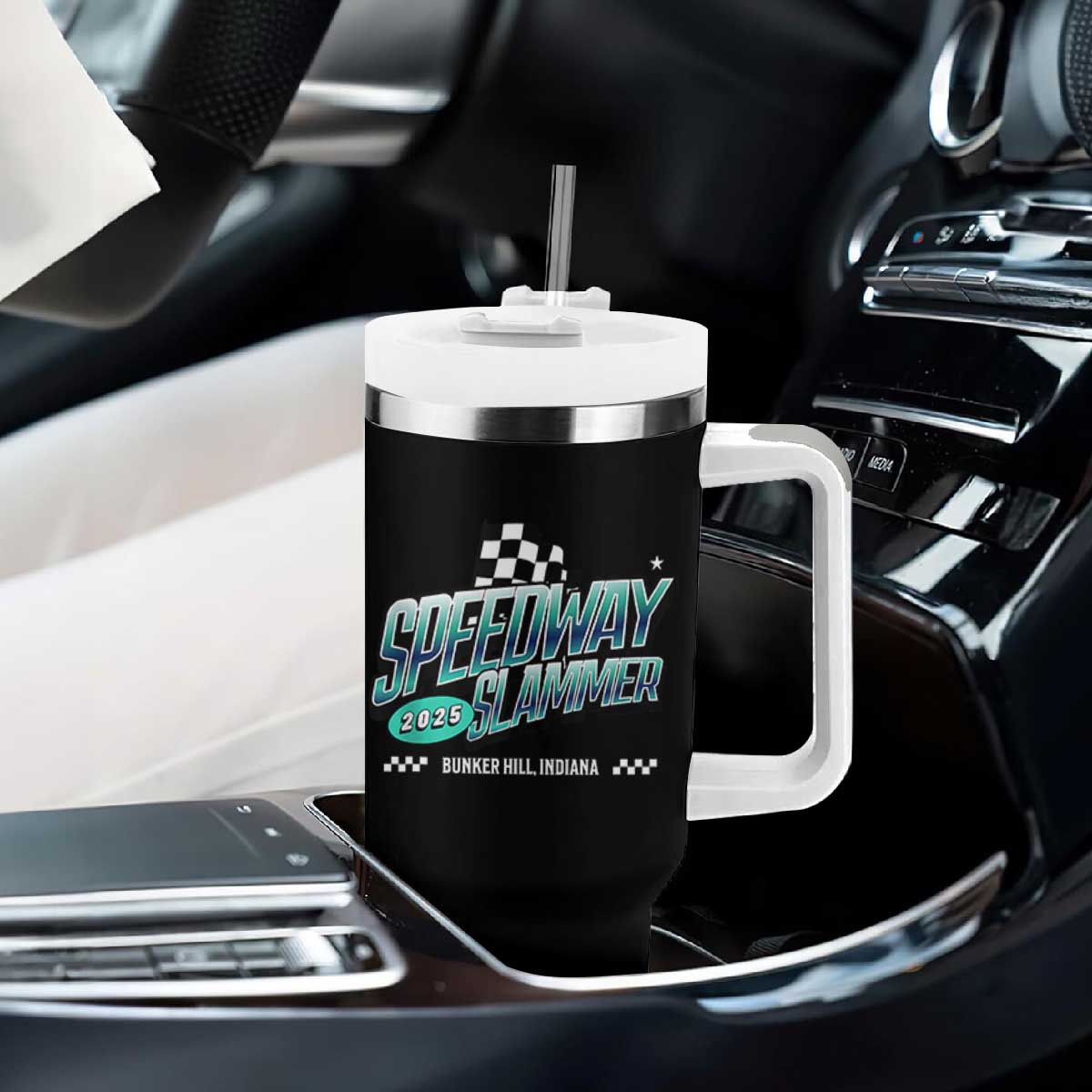 Speedway Slammer 2025 Tumbler With Handle Bunker Hill Indiana TS02 Print Your Wear