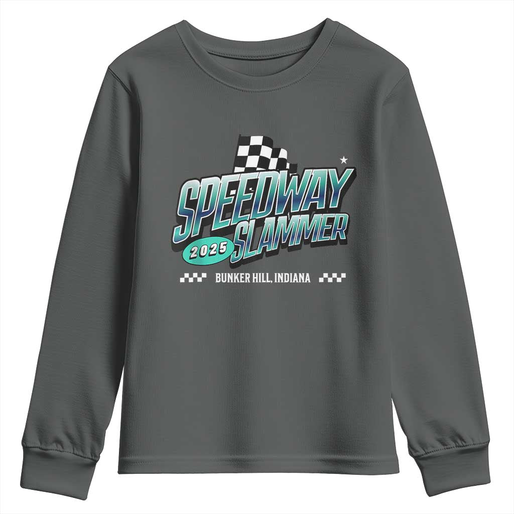 Speedway Slammer 2025 Youth Sweatshirt Bunker Hill Indiana TS02 Dark Heather Print Your Wear