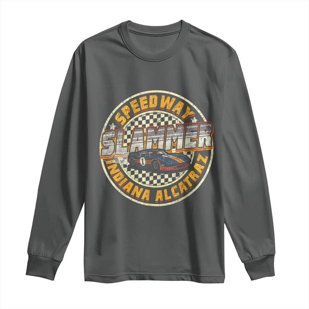 Speedway Slammer 2025 Long Sleeve Shirt Indiana Alcatraz Retro Vintage Racing Graphic TS02 Dark Heather Print Your Wear