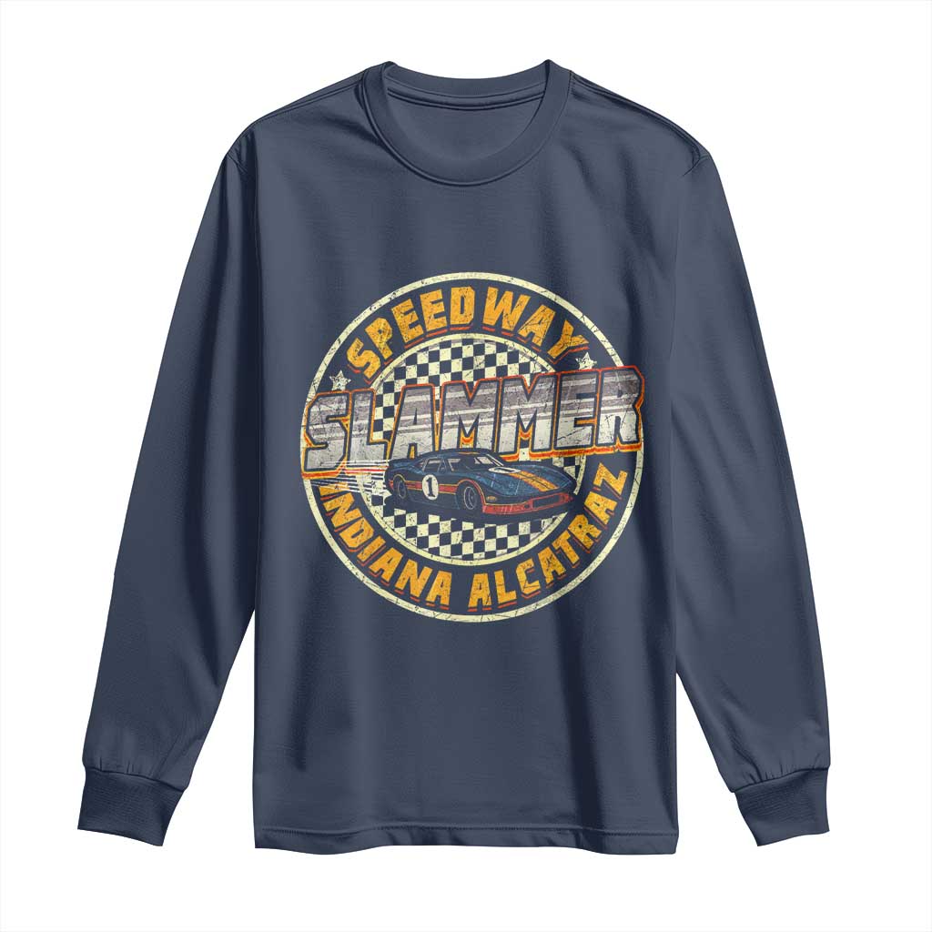 Speedway Slammer 2025 Long Sleeve Shirt Indiana Alcatraz Retro Vintage Racing Graphic TS02 Navy Print Your Wear
