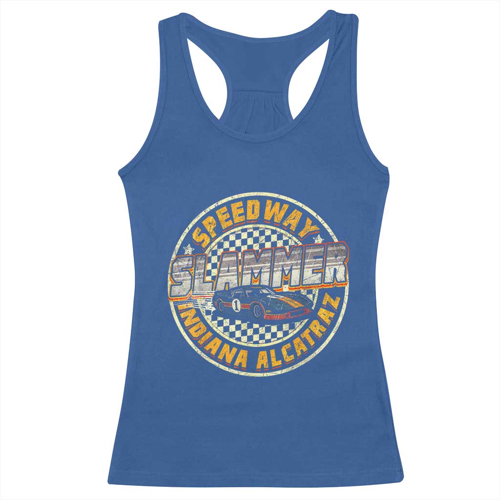 Speedway Slammer 2025 Racerback Tank Top Indiana Alcatraz Retro Vintage Racing Graphic TS02 Royal Blue Print Your Wear