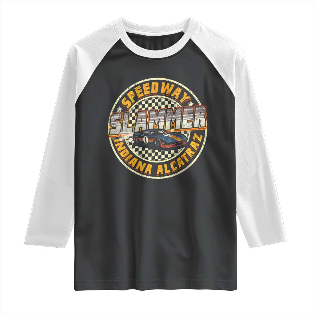 Speedway Slammer 2025 Raglan Shirt Indiana Alcatraz Retro Vintage Racing Graphic TS02 Black White Print Your Wear