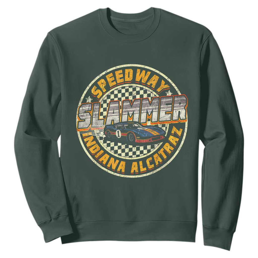 Speedway Slammer 2025 Sweatshirt Indiana Alcatraz Retro Vintage Racing Graphic TS02 Dark Forest Green Print Your Wear