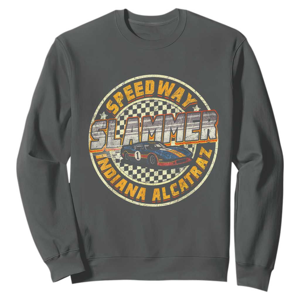 Speedway Slammer 2025 Sweatshirt Indiana Alcatraz Retro Vintage Racing Graphic TS02 Dark Heather Print Your Wear