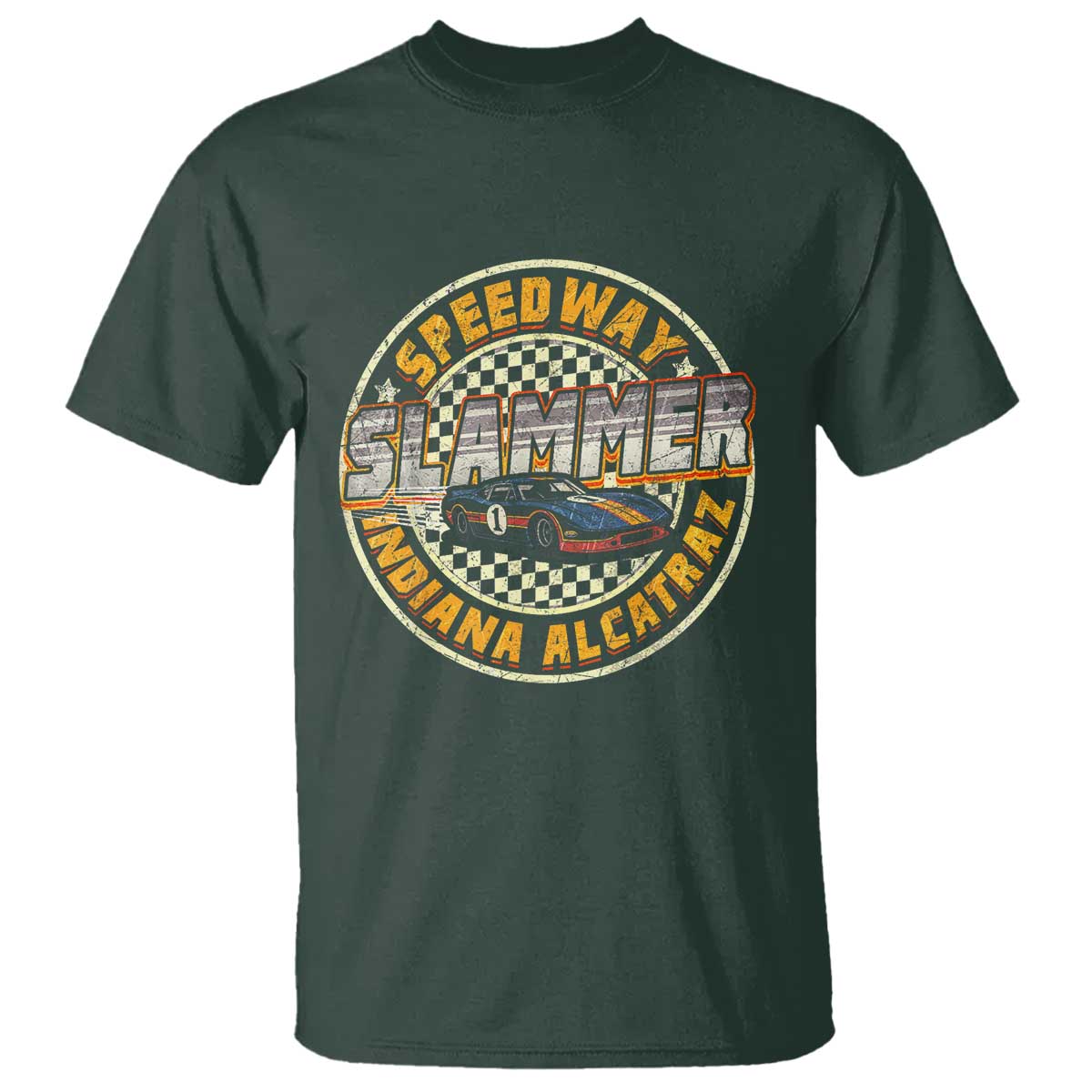 Speedway Slammer 2025 T Shirt Indiana Alcatraz Retro Vintage Racing Graphic TS02 Dark Forest Green Print Your Wear