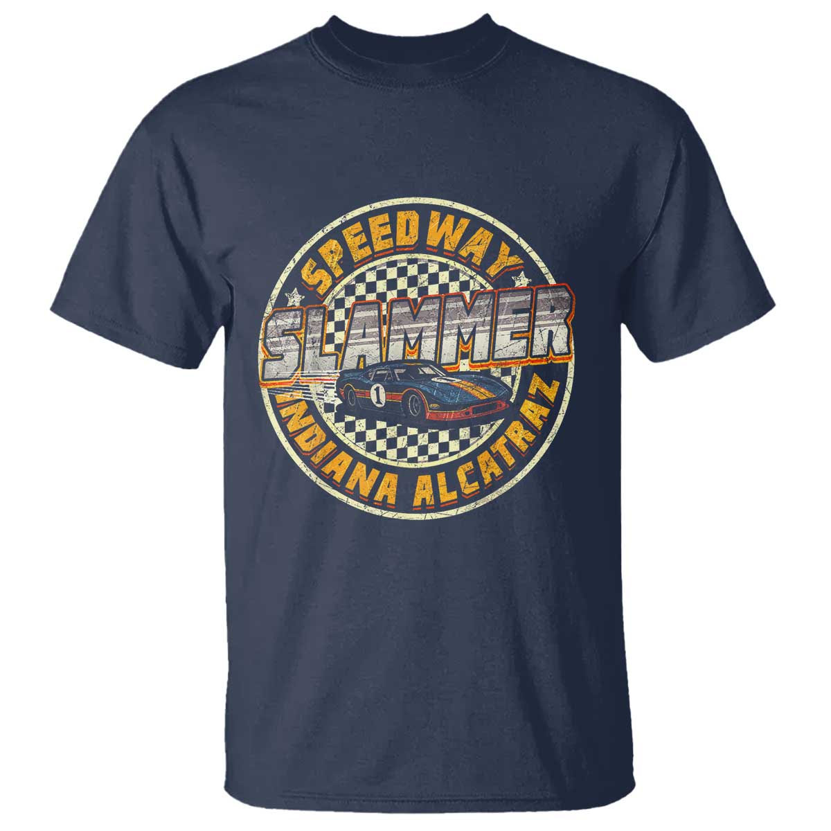 Speedway Slammer 2025 T Shirt Indiana Alcatraz Retro Vintage Racing Graphic TS02 Navy Print Your Wear
