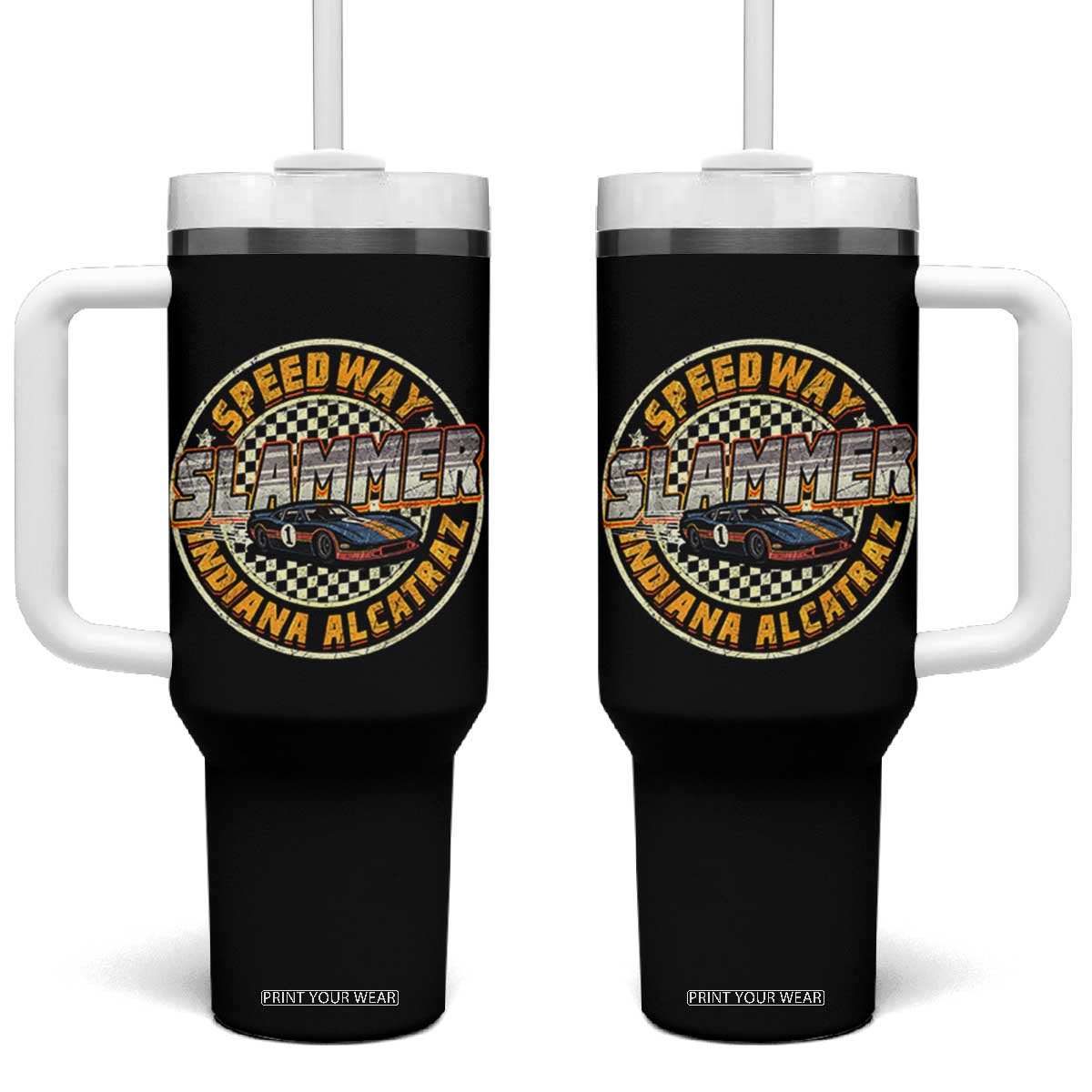 Speedway Slammer 2025 Tumbler With Handle Indiana Alcatraz Retro Vintage Racing Graphic TS02 One Size: 40 oz Black Print Your Wear