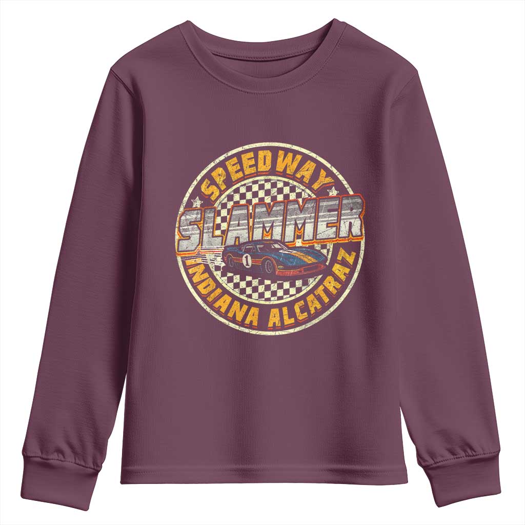 Speedway Slammer 2025 Youth Sweatshirt Indiana Alcatraz Retro Vintage Racing Graphic TS02 Maroon Print Your Wear