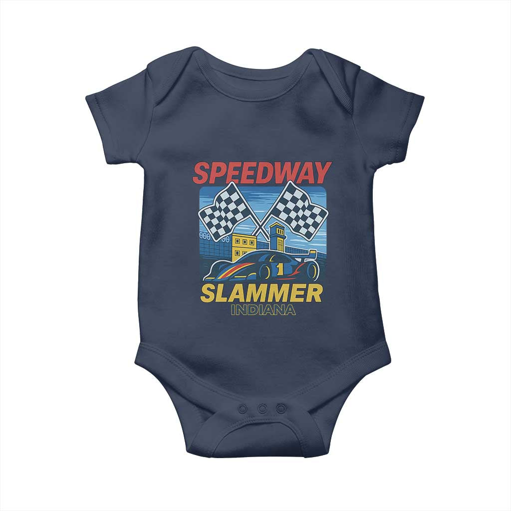 Speedway Slammer 2025 Baby Onesie Indiana Alcatraz Vintage Racing Graphic TS02 Navy Print Your Wear