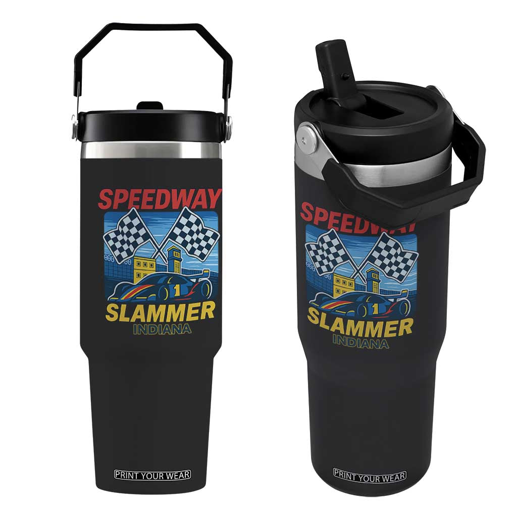 Speedway Slammer 2025 Flip Straw Tumbler Indiana Alcatraz Vintage Racing Graphic TS02 One Size: 30 oz Black Print Your Wear