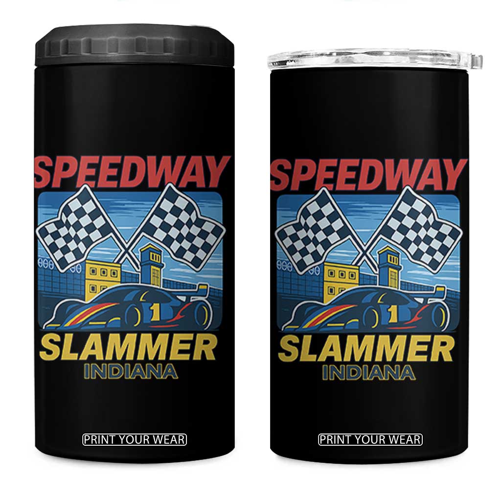 Speedway Slammer 2025 4 in 1 Can Cooler Tumbler Indiana Alcatraz Vintage Racing Graphic TS02 One Size: 16 oz Black Print Your Wear