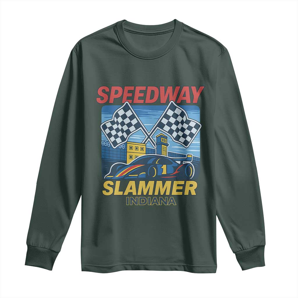 Speedway Slammer 2025 Long Sleeve Shirt Indiana Alcatraz Vintage Racing Graphic TS02 Dark Forest Green Print Your Wear