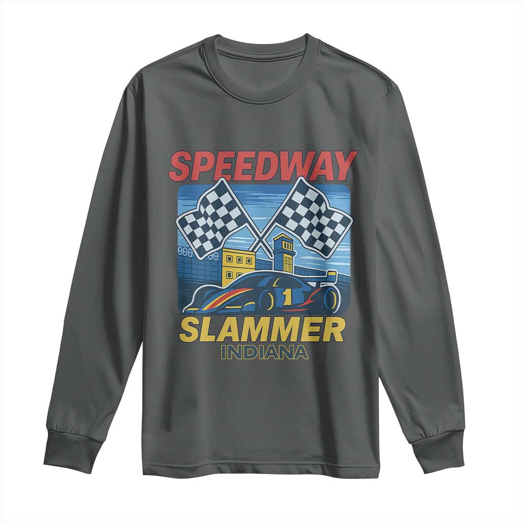 Speedway Slammer 2025 Long Sleeve Shirt Indiana Alcatraz Vintage Racing Graphic TS02 Dark Heather Print Your Wear