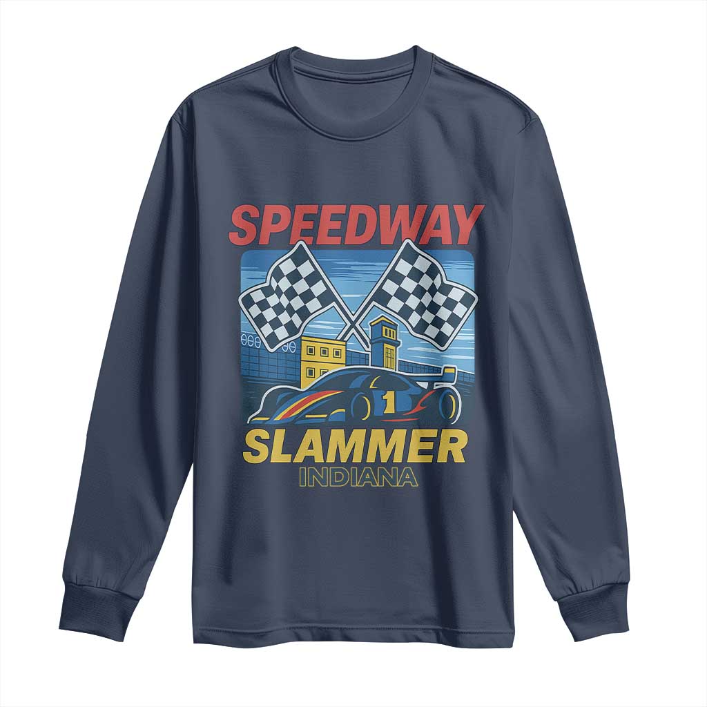 Speedway Slammer 2025 Long Sleeve Shirt Indiana Alcatraz Vintage Racing Graphic TS02 Navy Print Your Wear