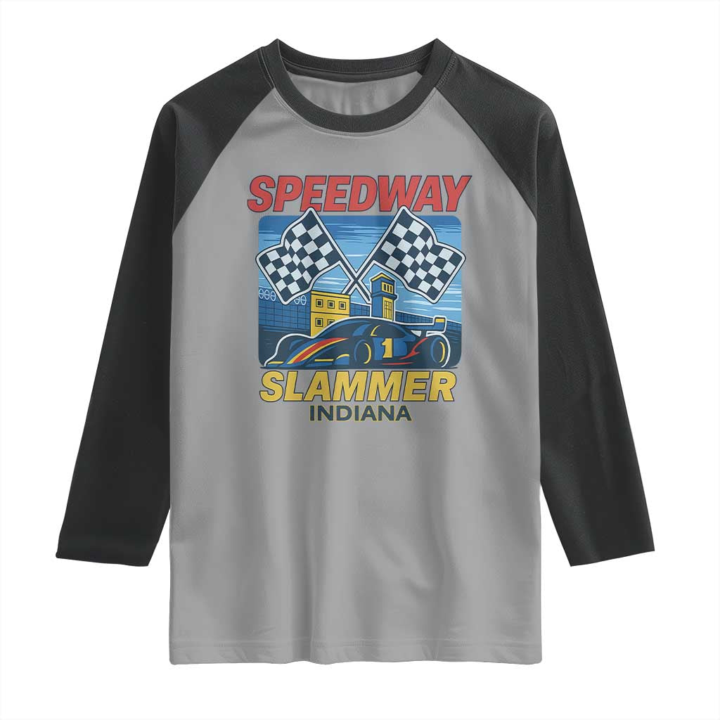 Speedway Slammer 2025 Raglan Shirt Indiana Alcatraz Vintage Racing Graphic TS02 Sport Gray Black Print Your Wear