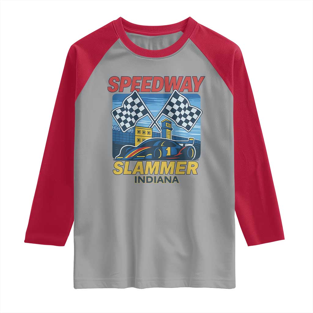 Speedway Slammer 2025 Raglan Shirt Indiana Alcatraz Vintage Racing Graphic TS02 Sport Gray Red Print Your Wear